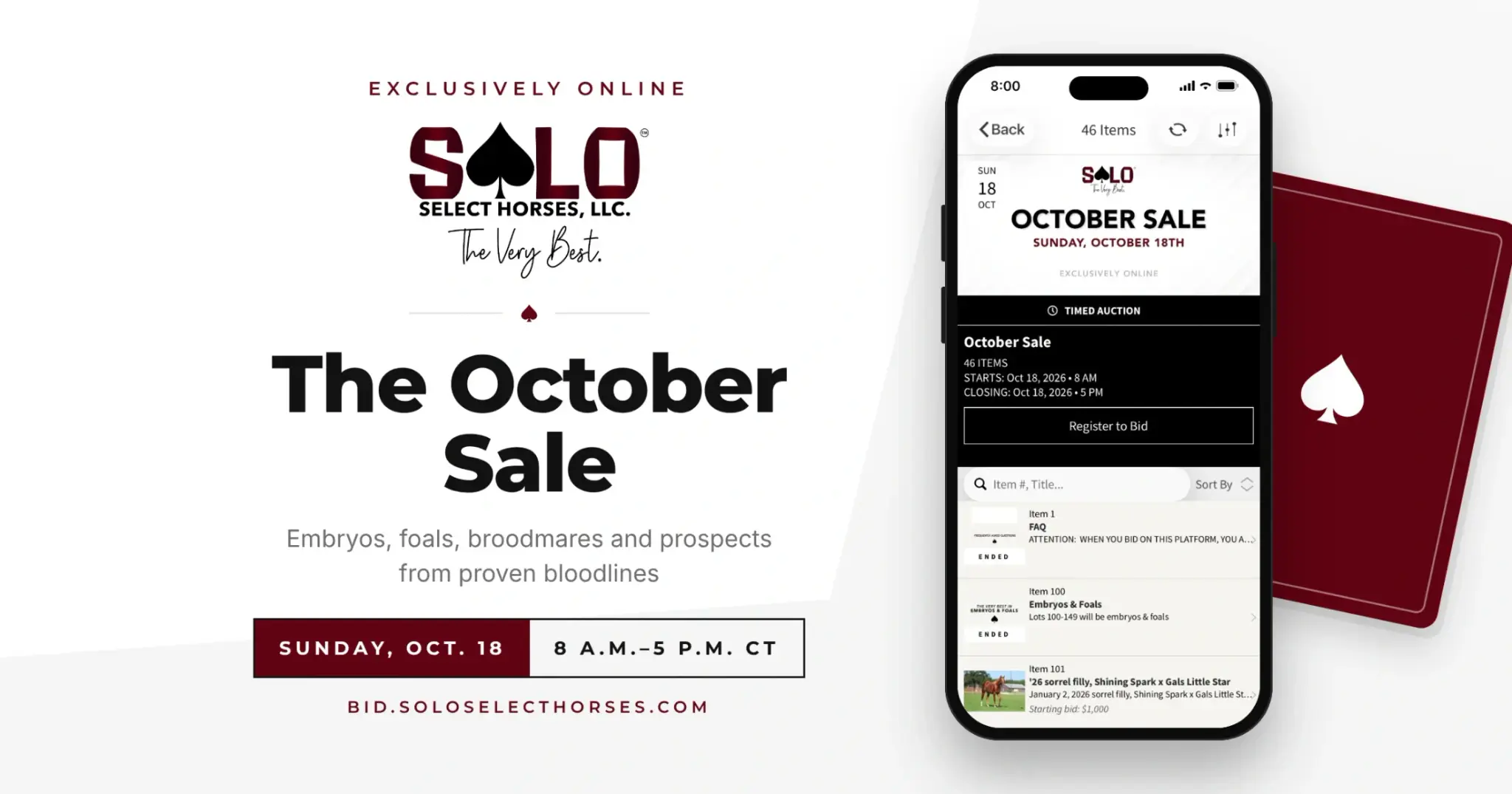 The Genetics Behind Champions. The Opportunity to Own Them. Solo Select's October Sale Is Here.