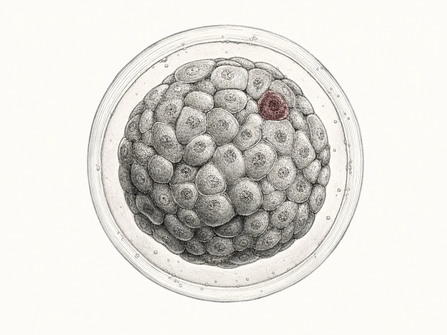 Scientific illustration of a compacted equine morula