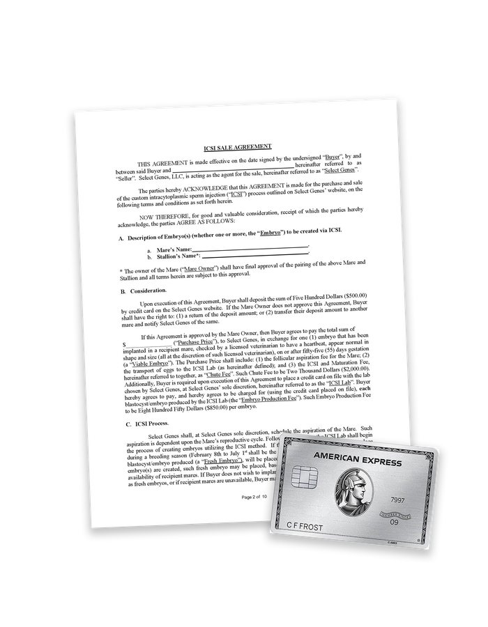 Breeding contract and planning materials for an equine ICSI cycle