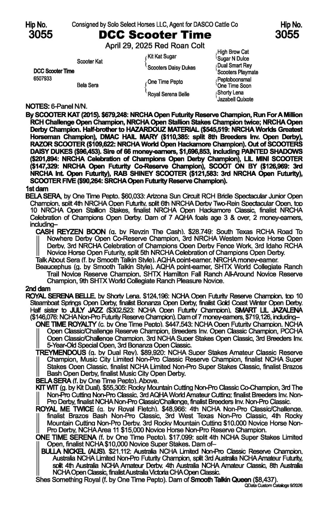 DCC Scooter Time — 2026 NRCHA Snaffle Bit Futurity Sale catalog black type (stakes and pedigree record)