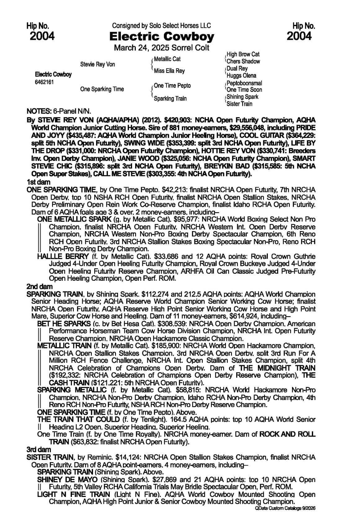 Electric Cowboy — 2026 NRCHA Snaffle Bit Futurity Sale catalog black type (stakes and pedigree record)