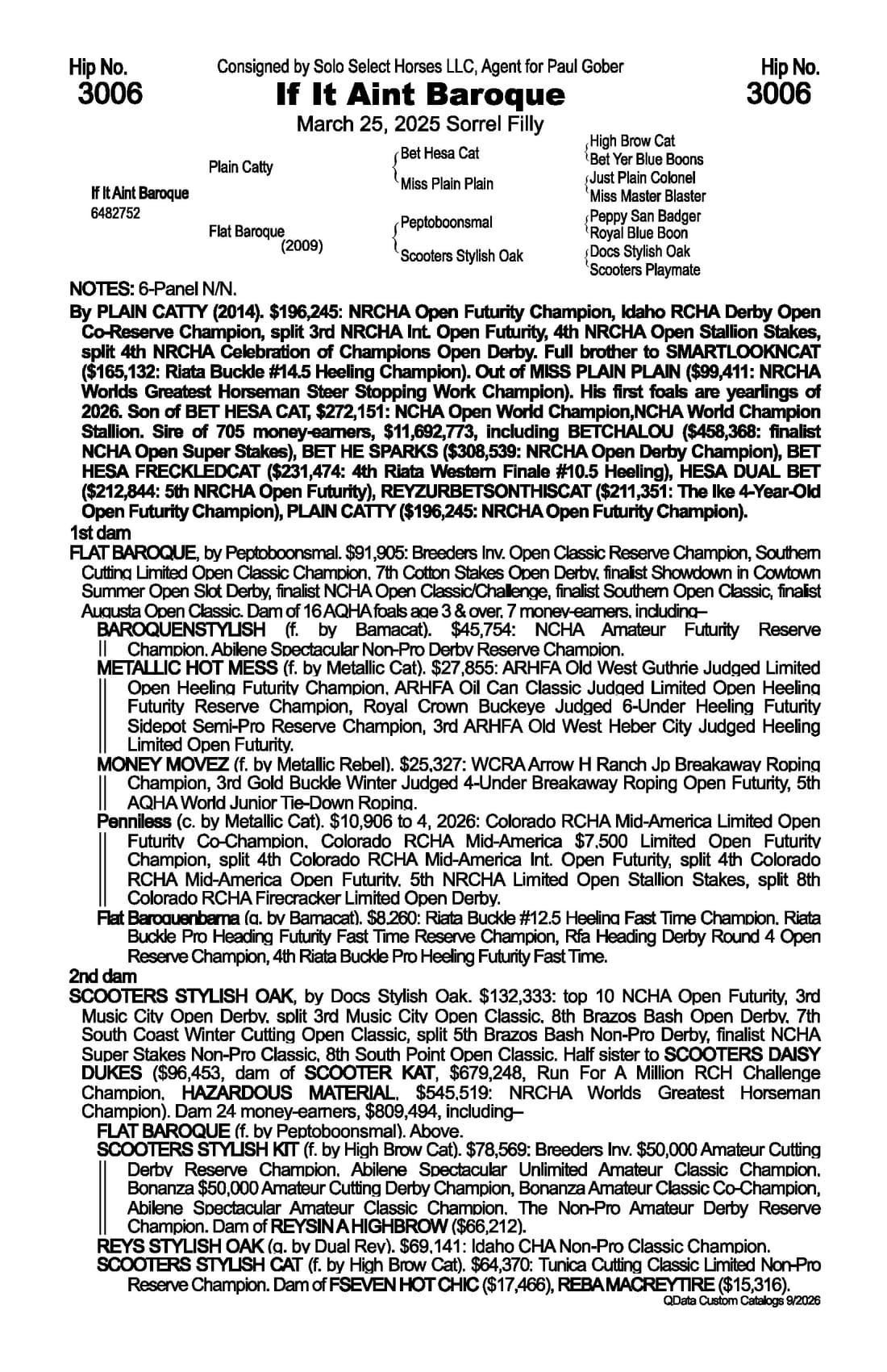 If It Aint Baroque — 2026 NRCHA Snaffle Bit Futurity Sale catalog black type (stakes and pedigree record)