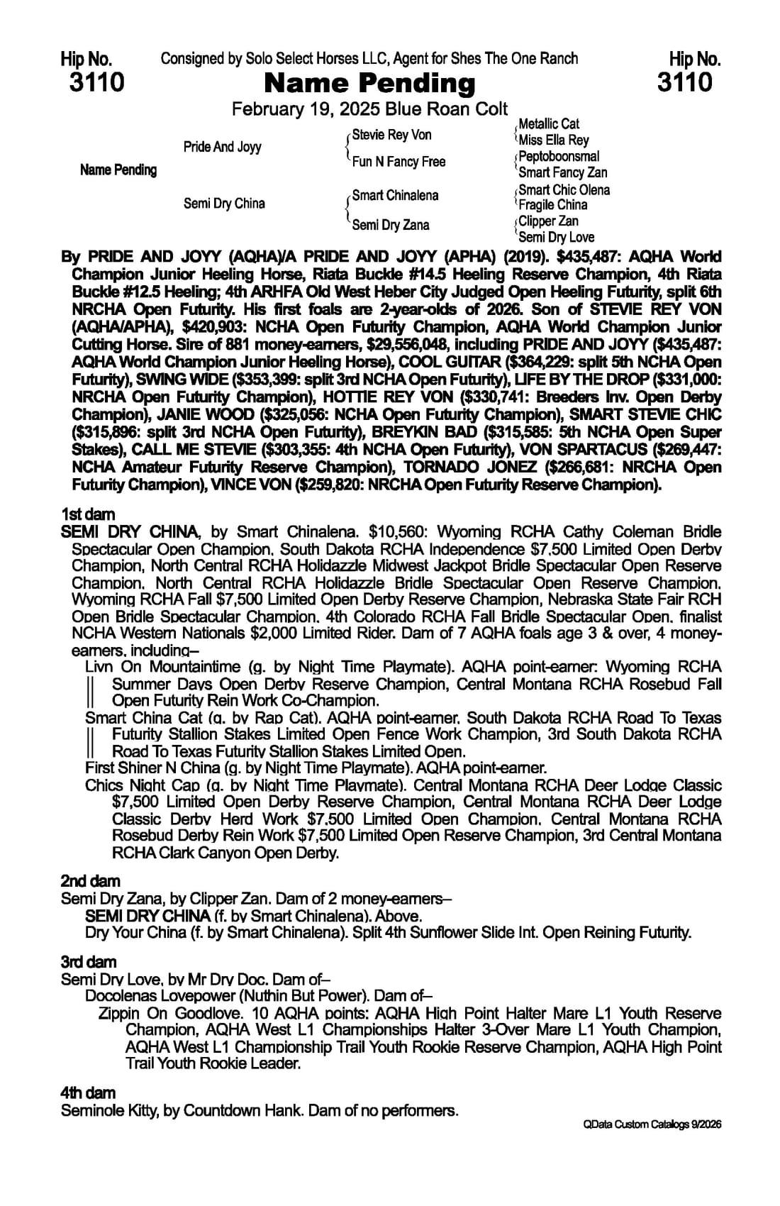 Joyy Ride — 2026 NRCHA Snaffle Bit Futurity Sale catalog black type (stakes and pedigree record)
