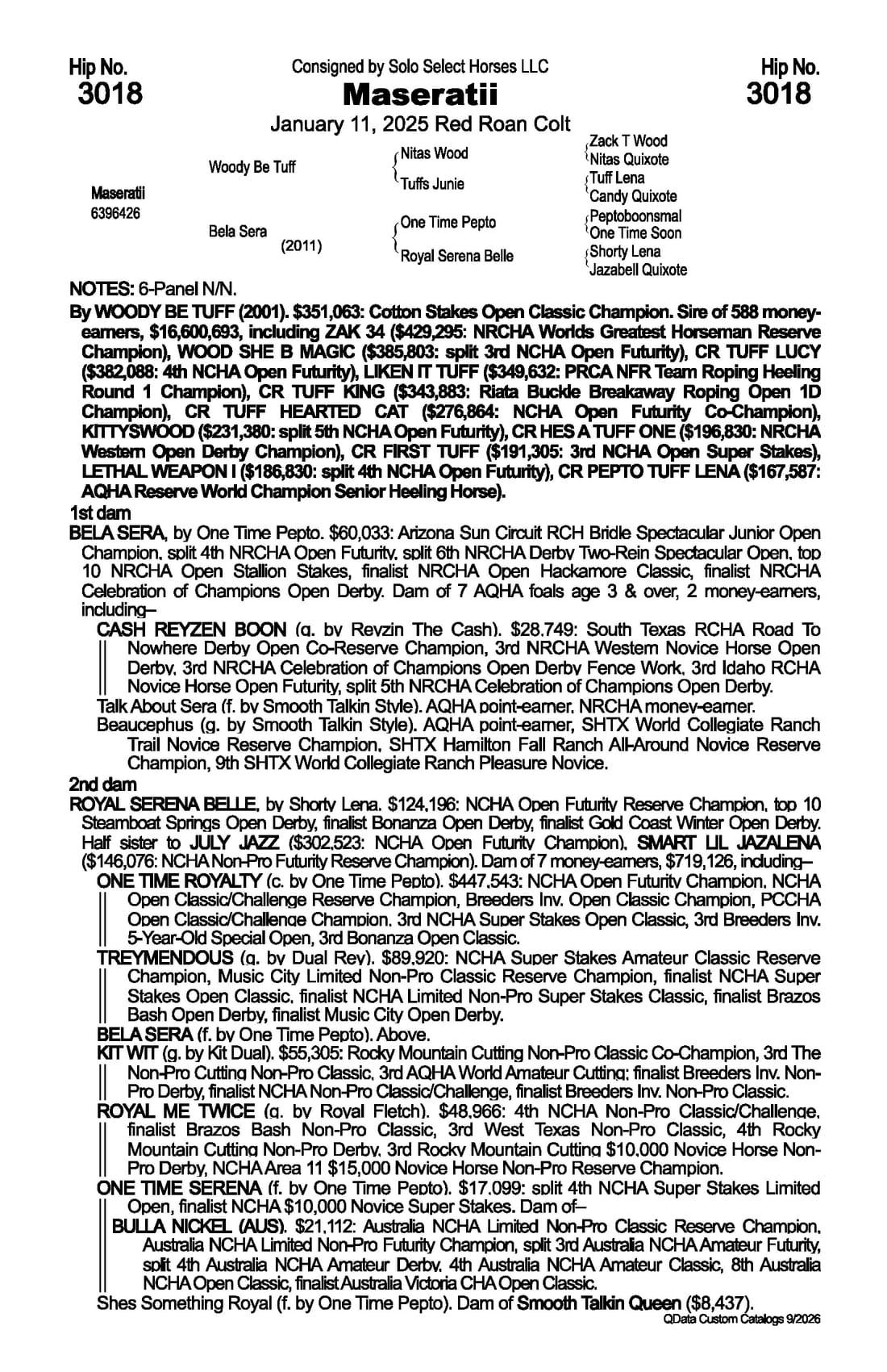 Maseratii — 2026 NRCHA Snaffle Bit Futurity Sale catalog black type (stakes and pedigree record)