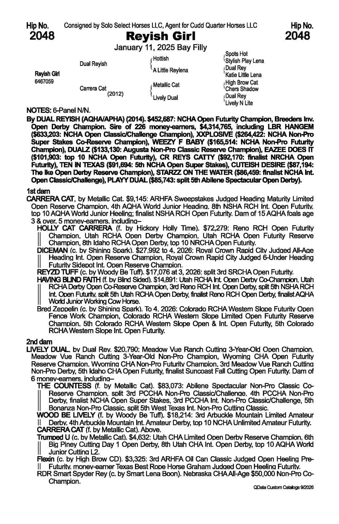 Reyish Girl — 2026 NRCHA Snaffle Bit Futurity Sale catalog black type (stakes and pedigree record)