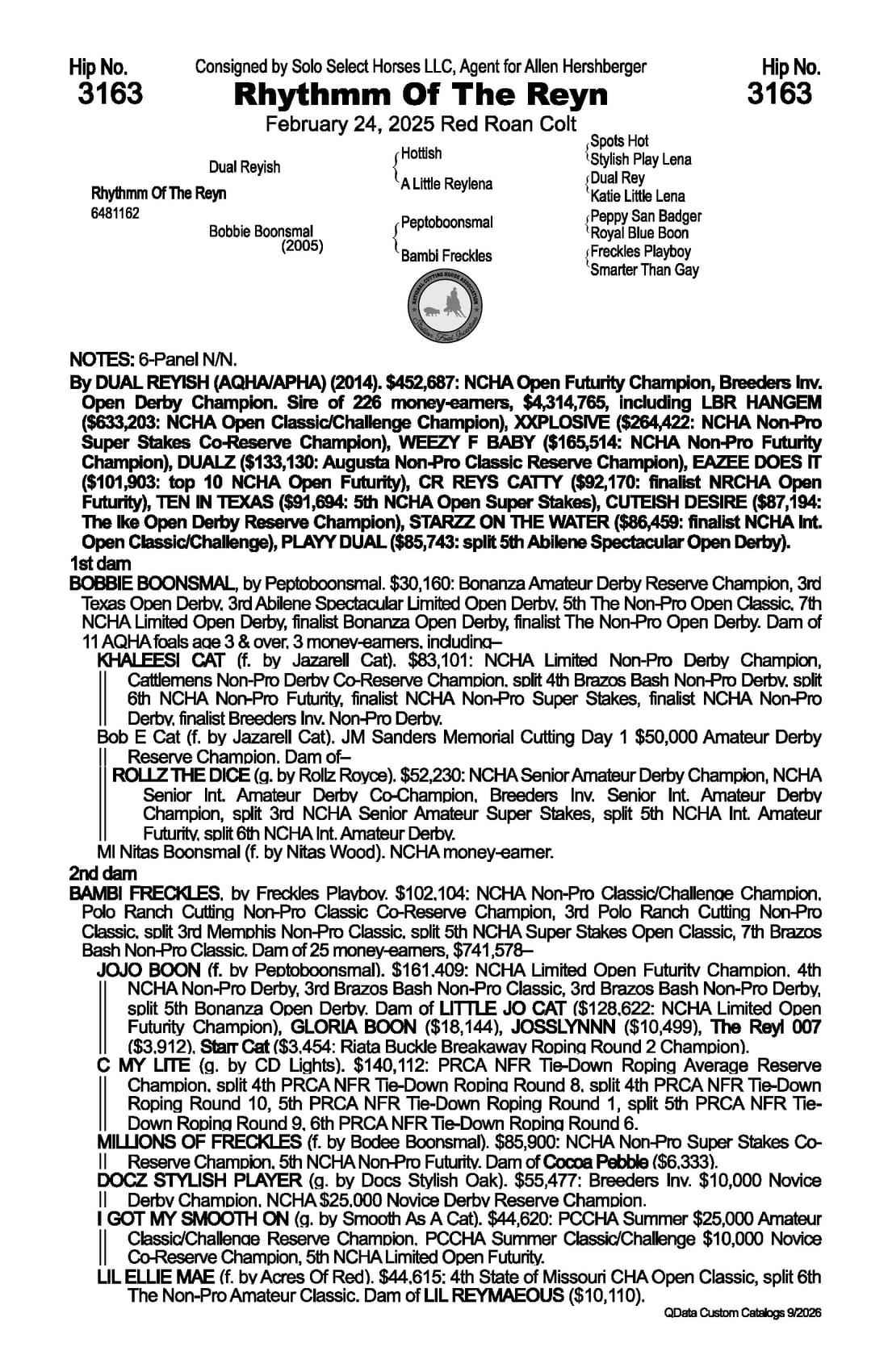Rhythmm Of The Reyn — 2026 NRCHA Snaffle Bit Futurity Sale catalog black type (stakes and pedigree record)