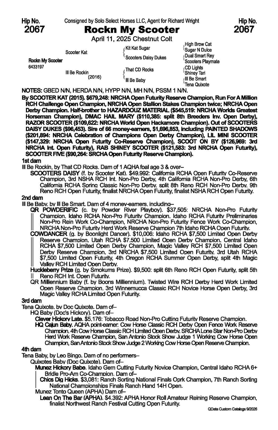 Rockn My Scooter — 2026 NRCHA Snaffle Bit Futurity Sale catalog black type (stakes and pedigree record)