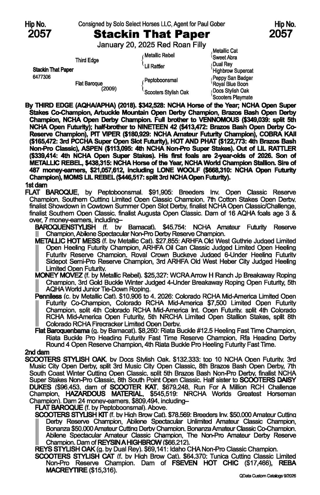 Stackin That Paper — 2026 NRCHA Snaffle Bit Futurity Sale catalog black type (stakes and pedigree record)