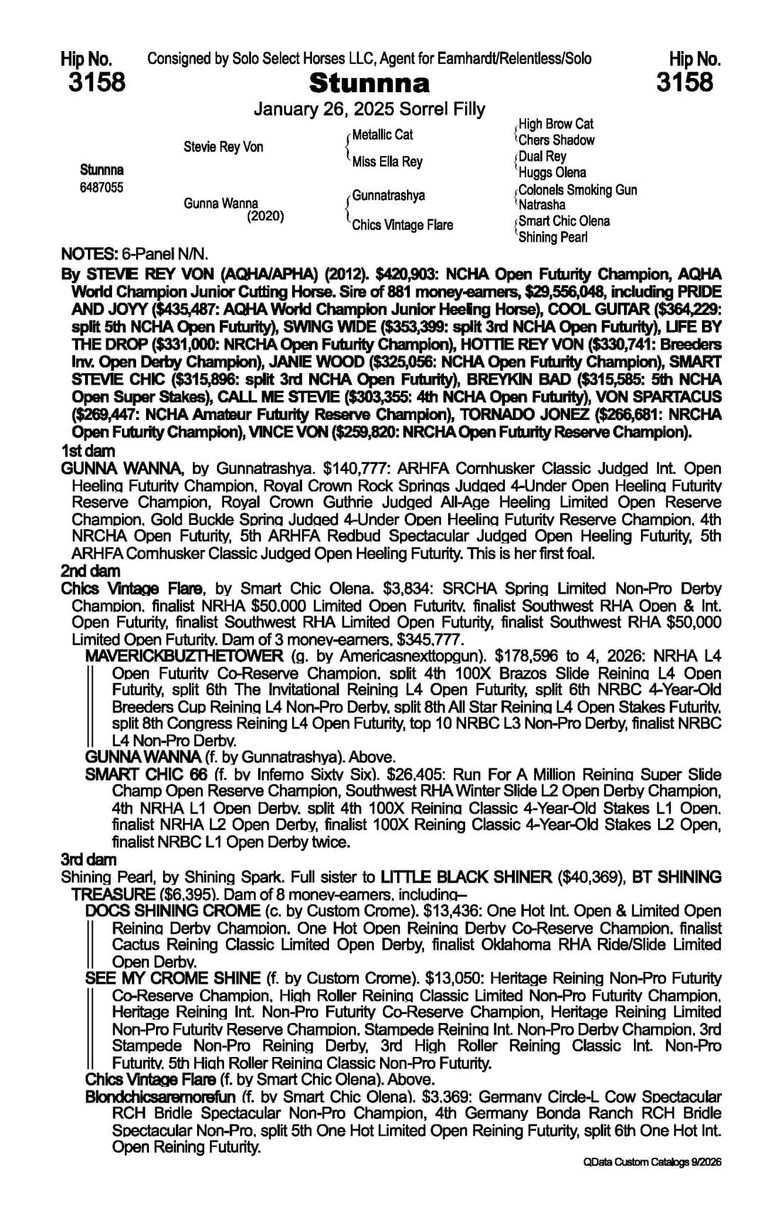 Stunnna — 2026 NRCHA Snaffle Bit Futurity Sale catalog black type (stakes and pedigree record)