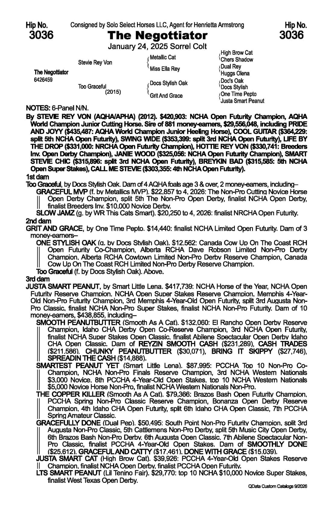 The Negottiator — 2026 NRCHA Snaffle Bit Futurity Sale catalog black type (stakes and pedigree record)