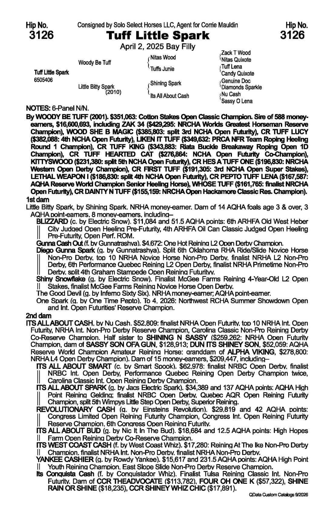 Tuff Little Spark — 2026 NRCHA Snaffle Bit Futurity Sale catalog black type (stakes and pedigree record)