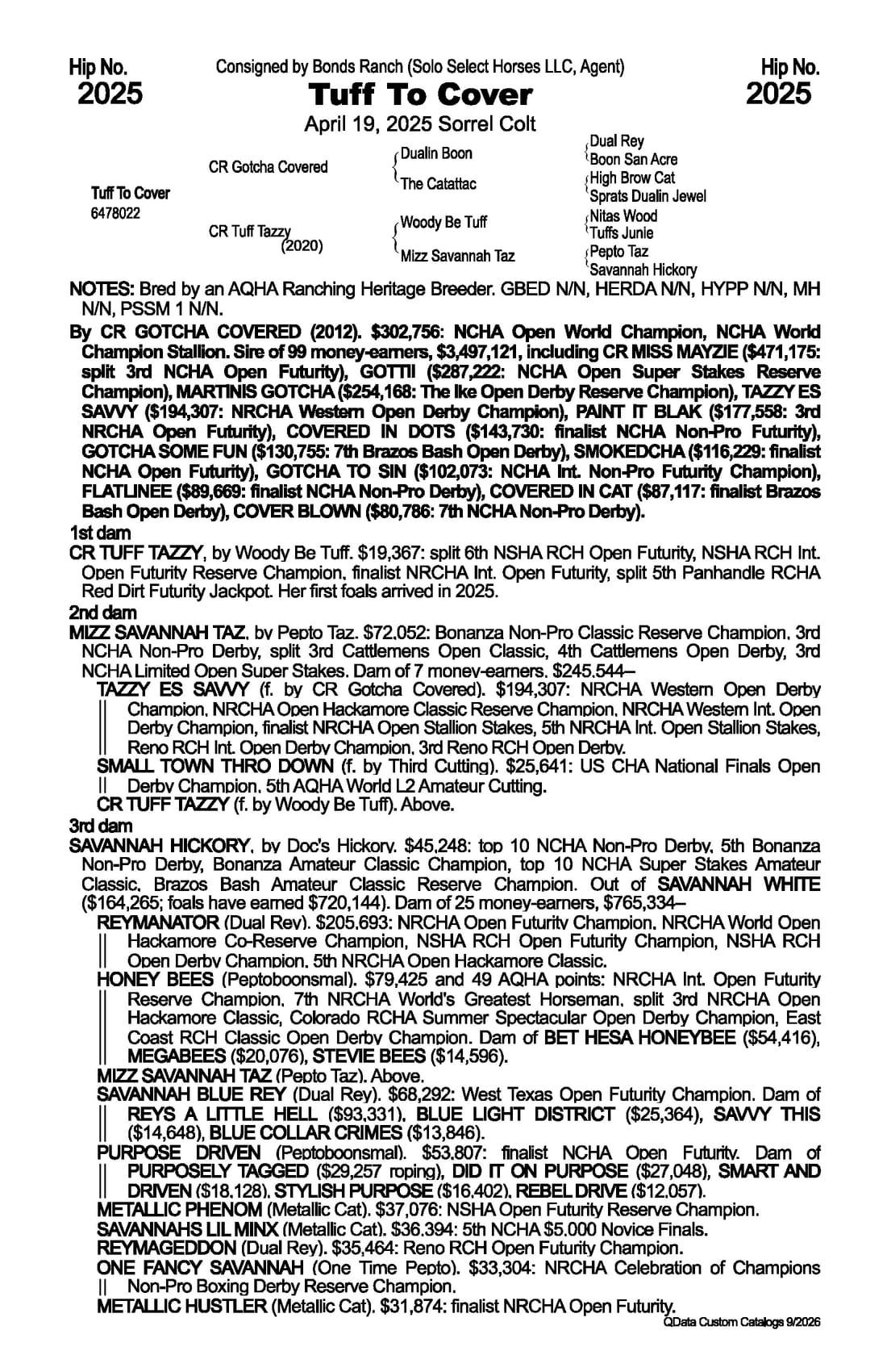 Tuff To Cover — 2026 NRCHA Snaffle Bit Futurity Sale catalog black type (stakes and pedigree record)