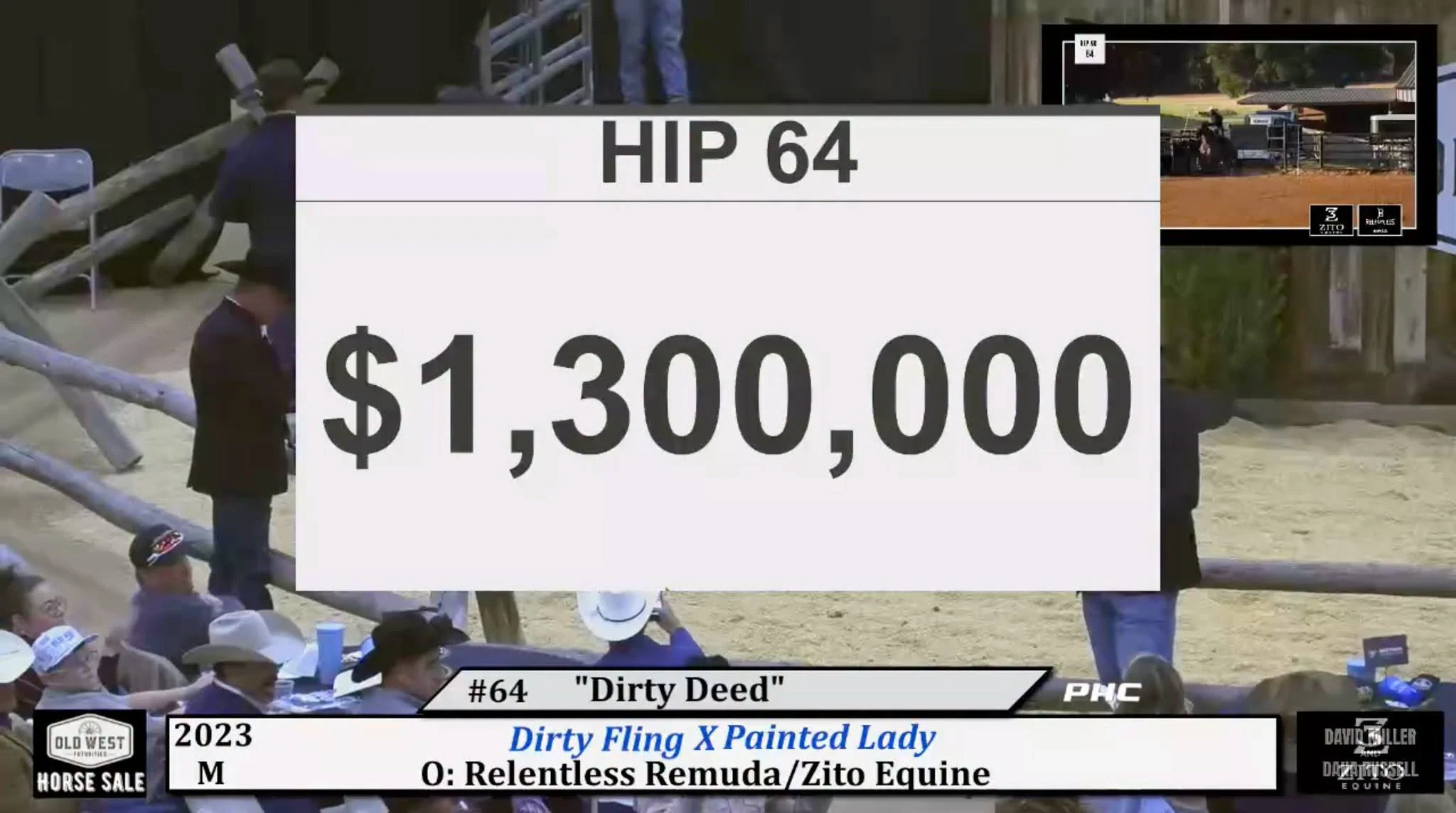 Dirty Deed topped the Old West Rope Horse Sale at $1.3 million, validating the Solo Select and Relentless Remuda breeding program.