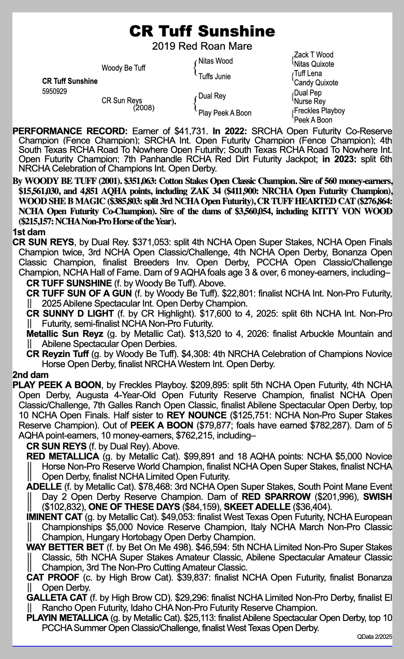 Robin Glenn pedigree and produce record; QData 2/2025; received 2026-10