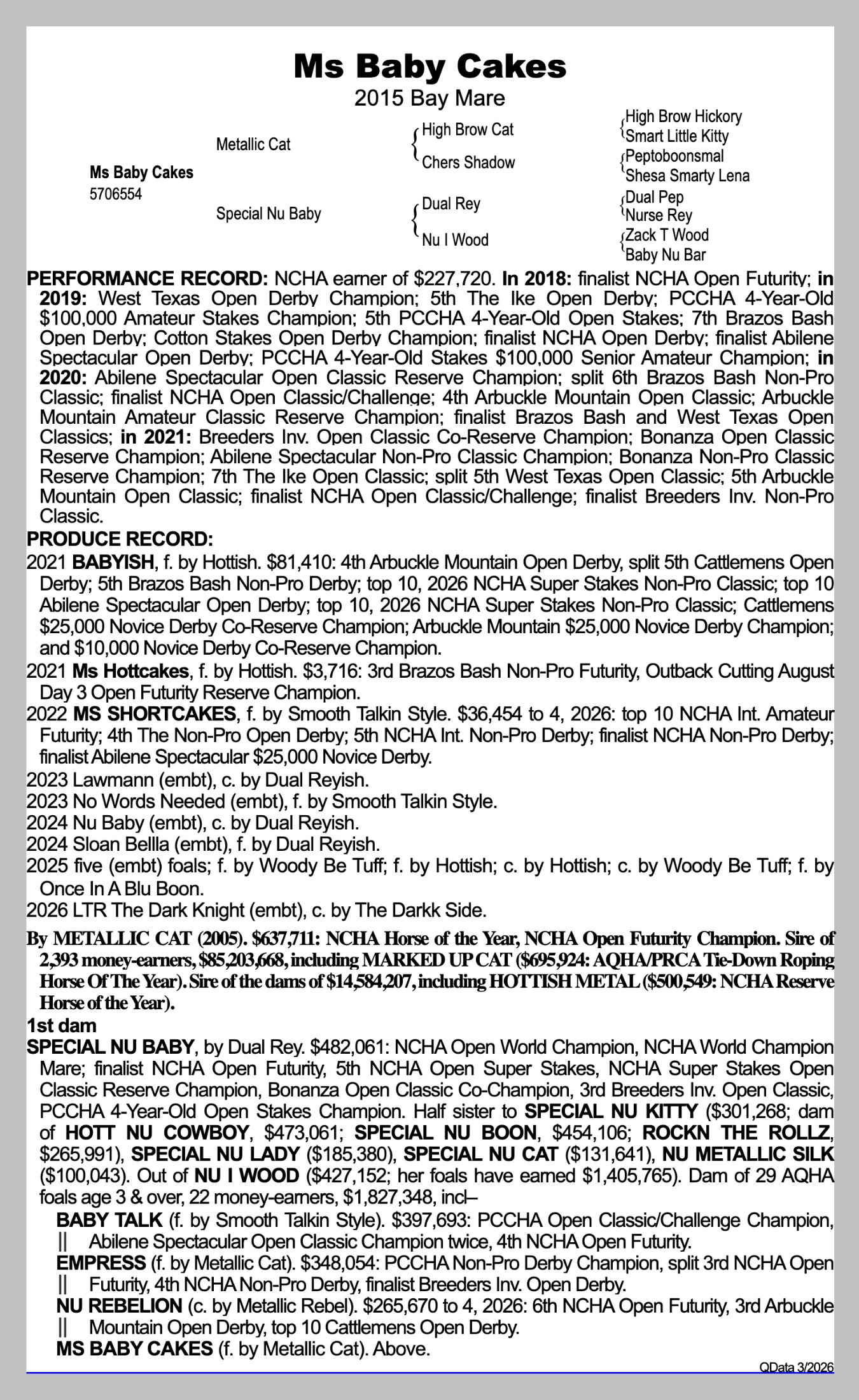 Robin Glenn pedigree and produce record; QData 3/2026; received 2026-10