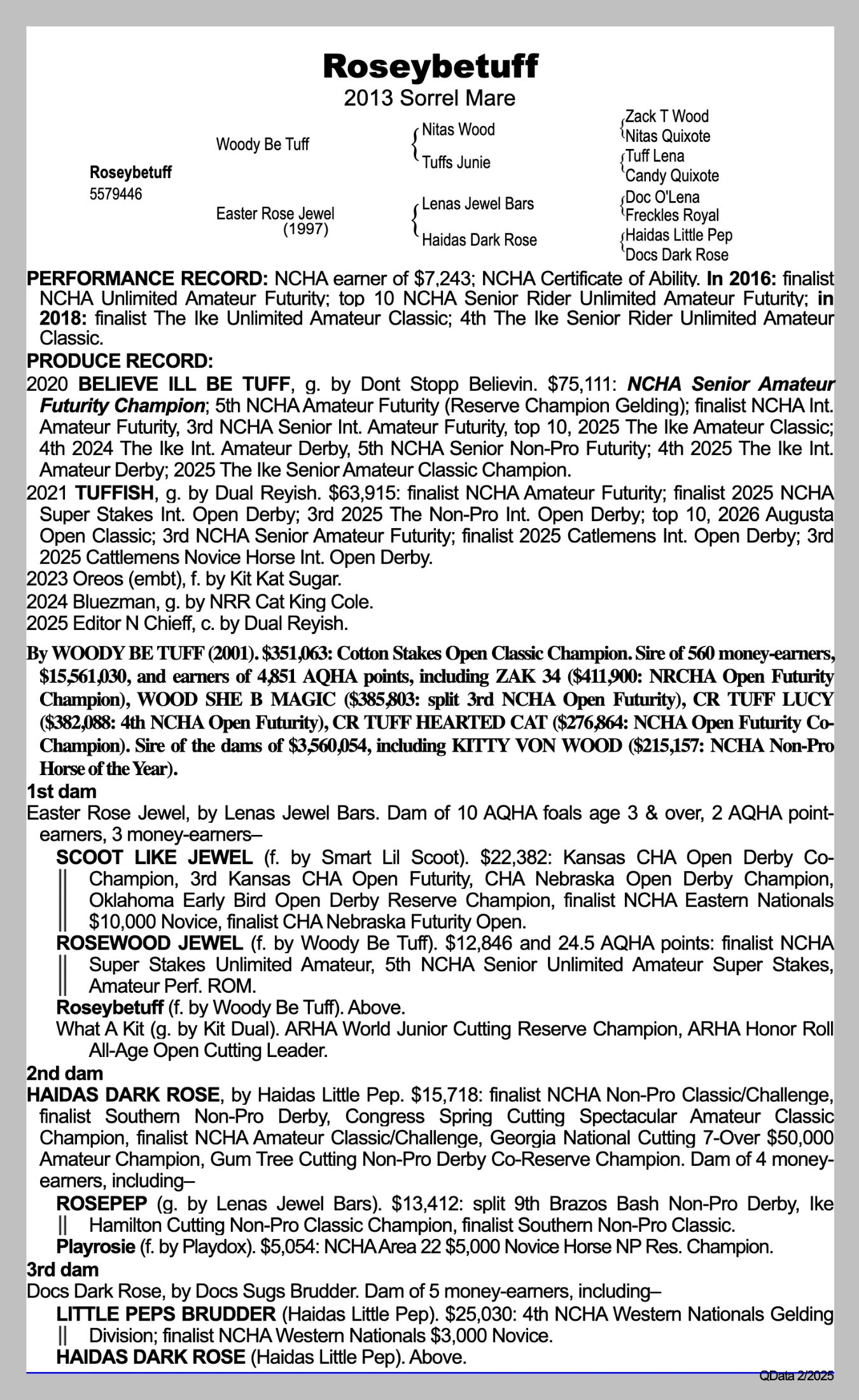 Robin Glenn pedigree and produce record; QData 2/2025; received 2026-10