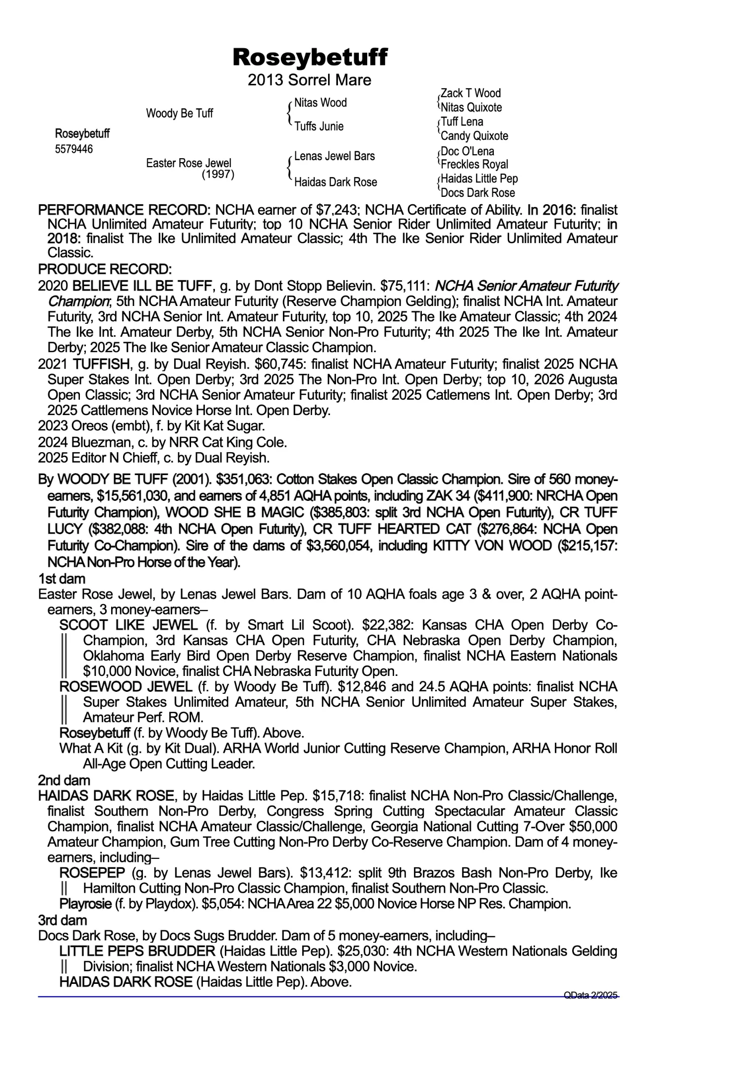 Robin Glenn pedigree and produce record; QData 2/2025; received 2026-08